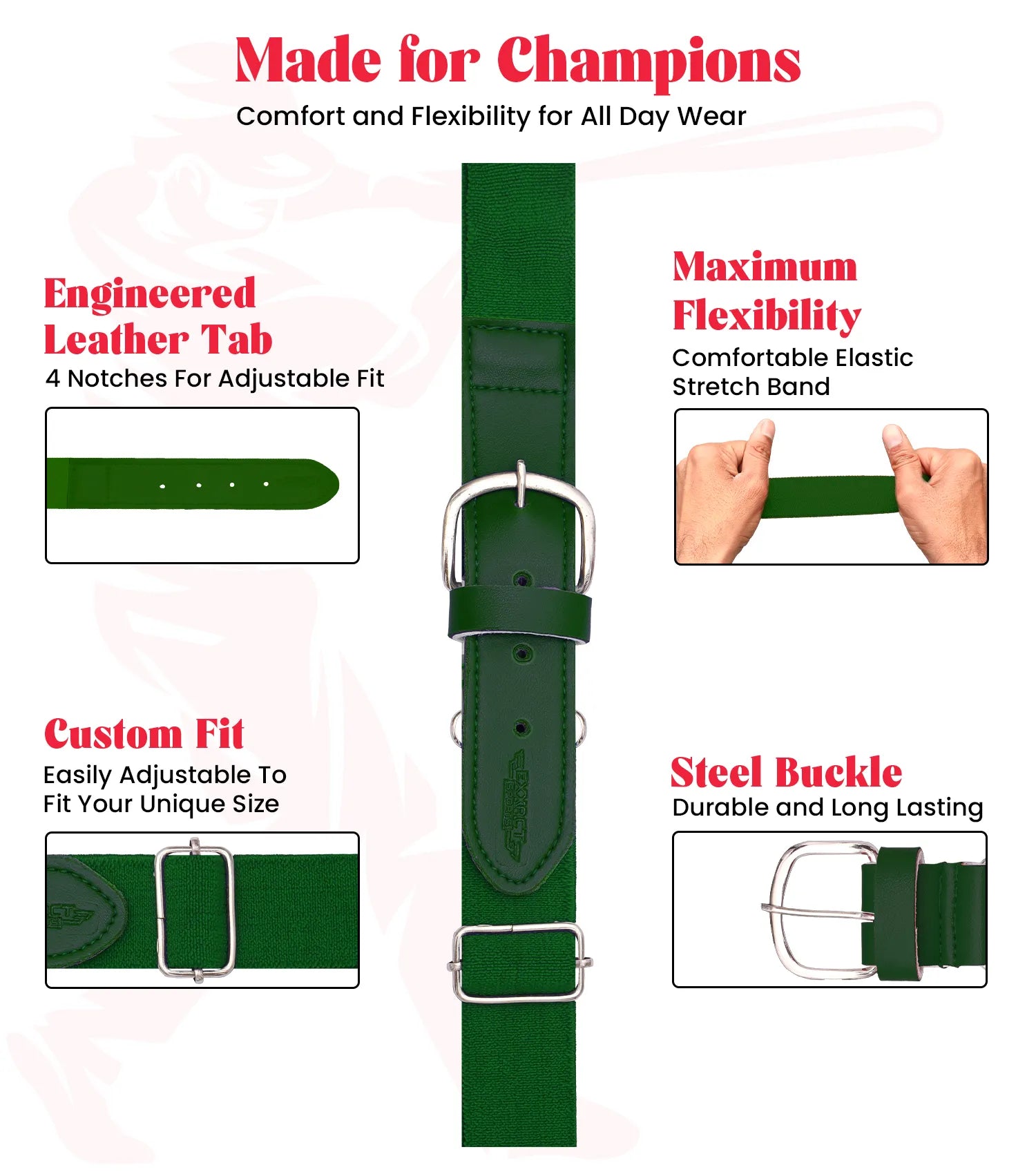 Baseball Socks and Belt Combo Set for Boys & Girls, Adult and Youth Sizes (Dark Green)