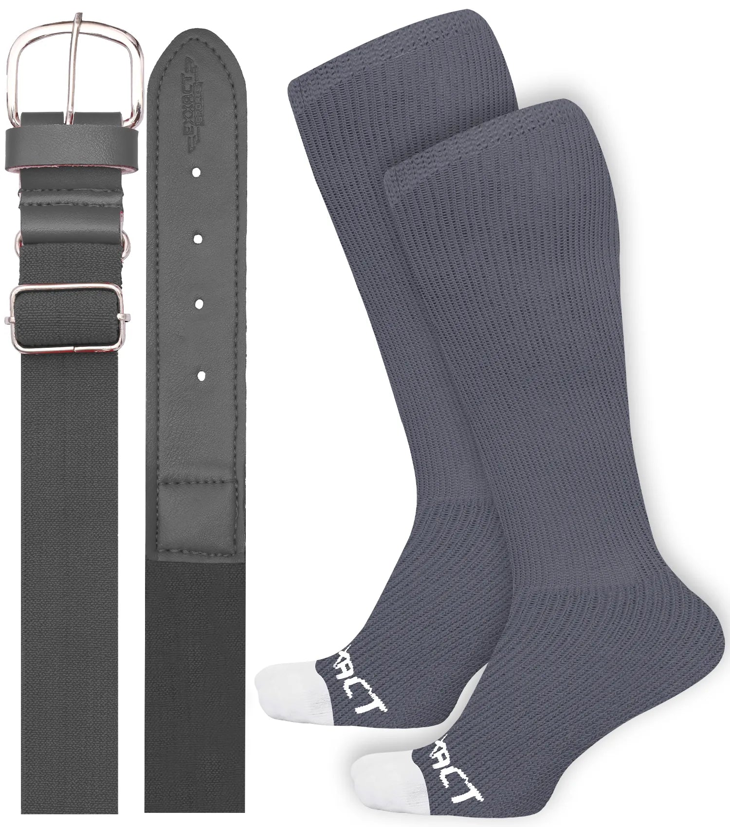 Baseball Socks and Belt Combo Set for Boys & Girls, Adult and Youth Sizes (Gray)