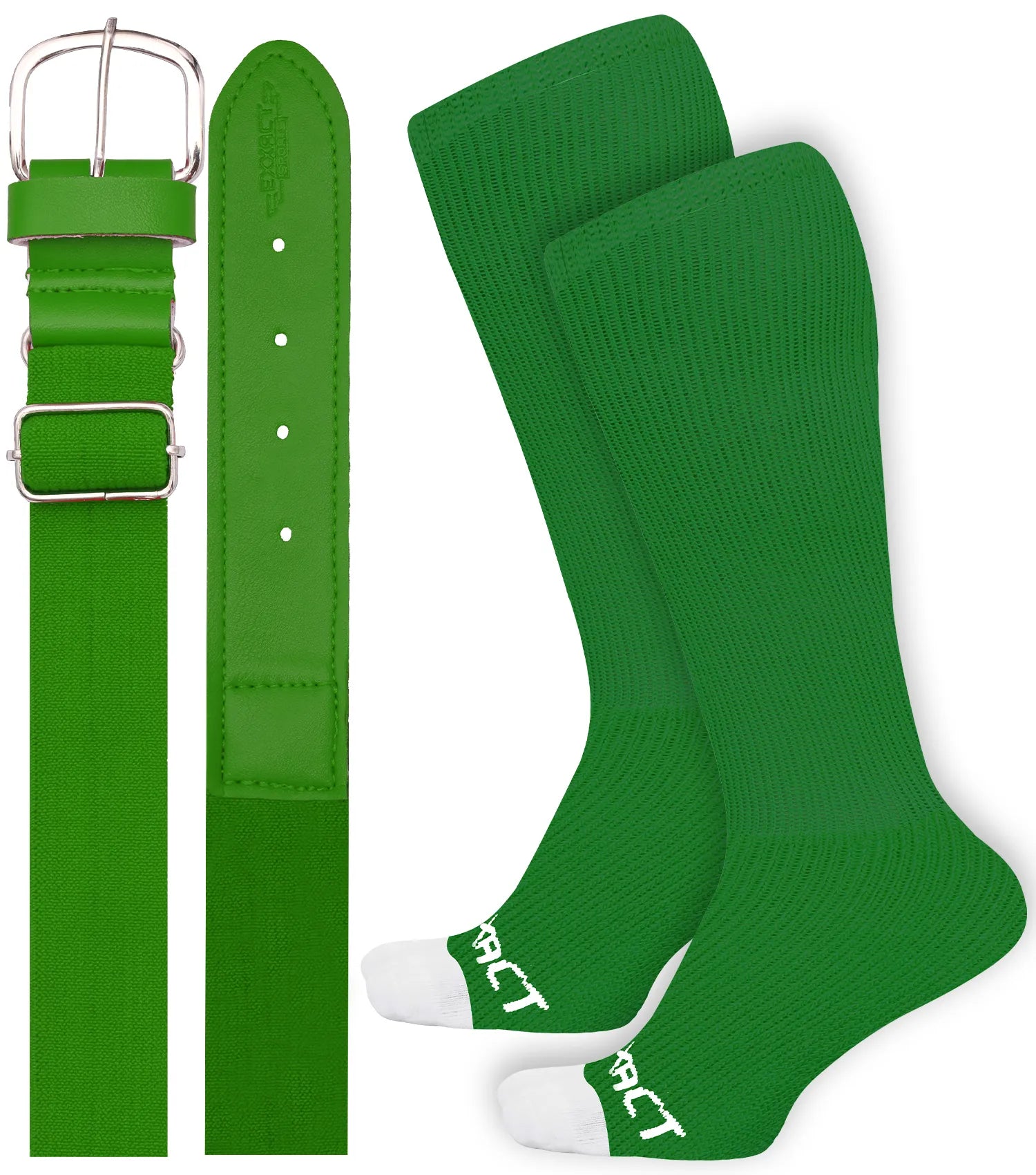 Baseball Socks and Belt Combo Set for Boys & Girls, Adult and Youth Sizes (Kelly Green)