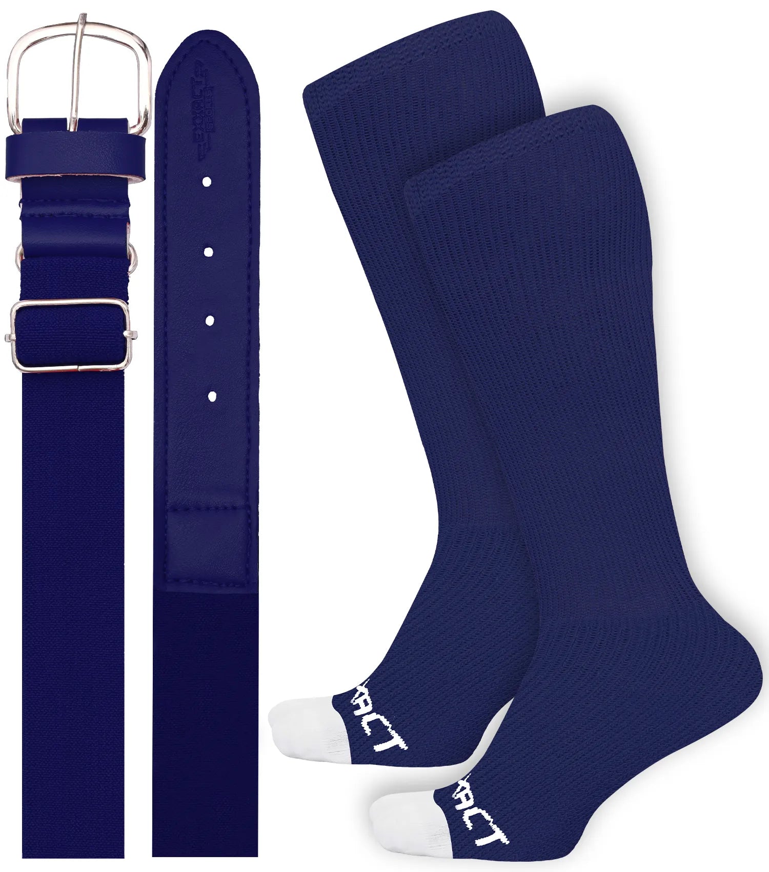 Baseball Socks and Belt Combo Set for Boys & Girls, Adult and Youth Sizes (Navy)