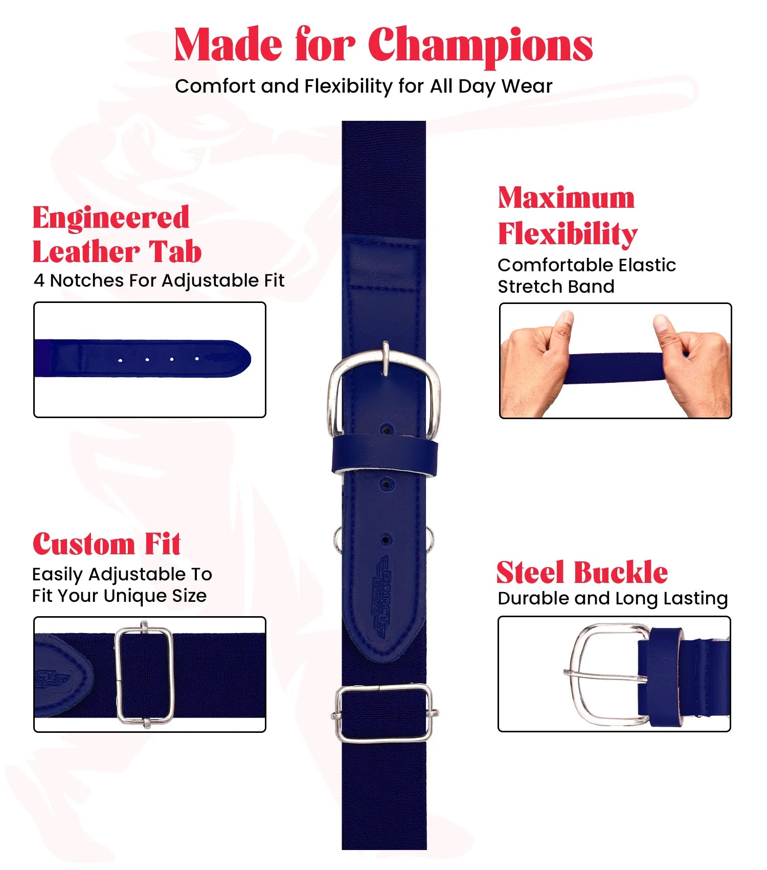 Baseball Socks and Belt Combo Set for Boys & Girls, Adult and Youth Sizes (Navy)