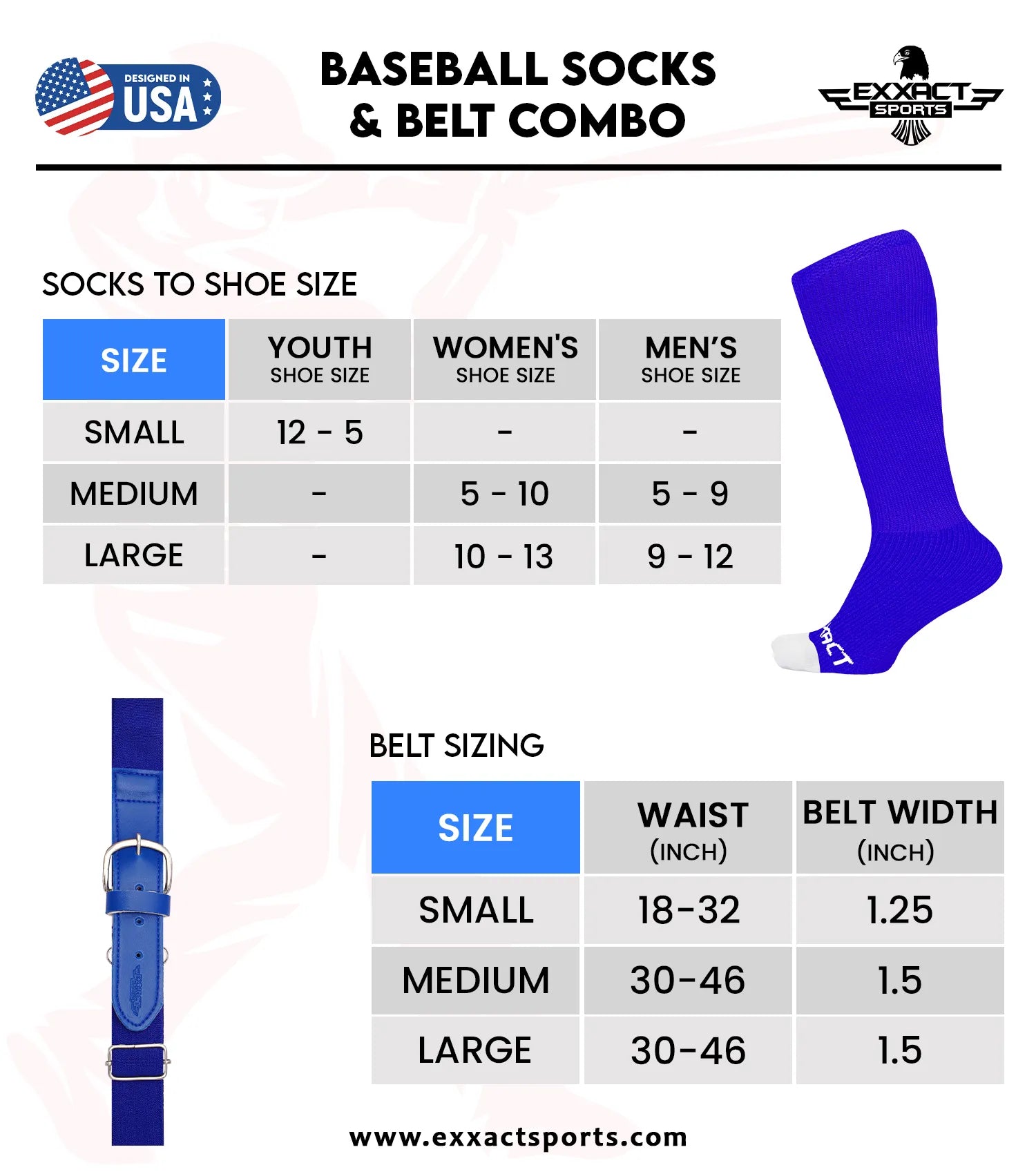 Baseball Socks and Belt Combo Set for Boys & Girls, Adult and Youth Sizes (Navy)