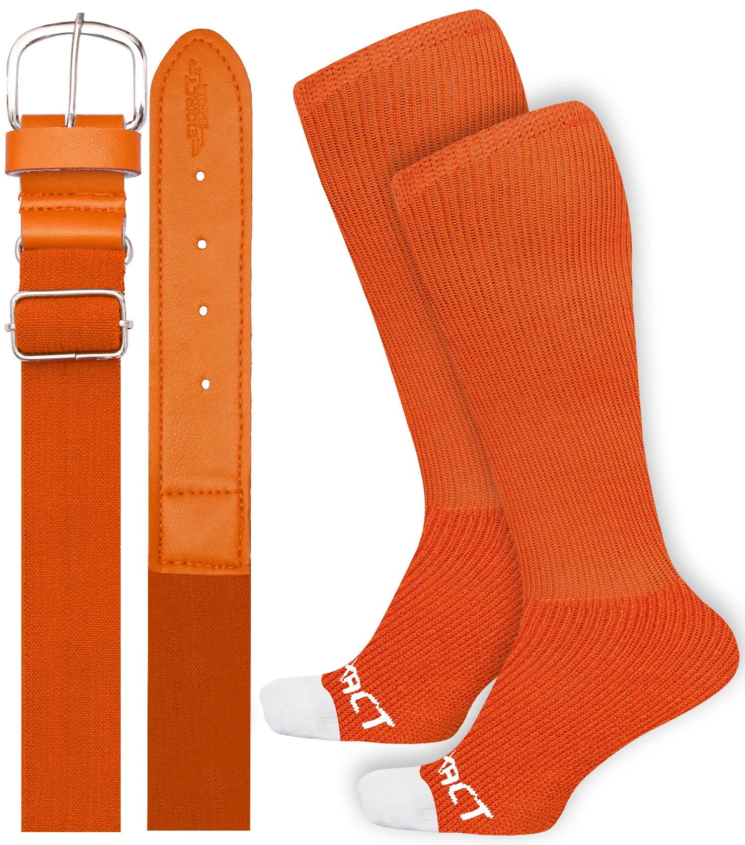 Baseball Socks and Belt Combo Set for Boys & Girls, Adult and Youth Sizes (Orange)