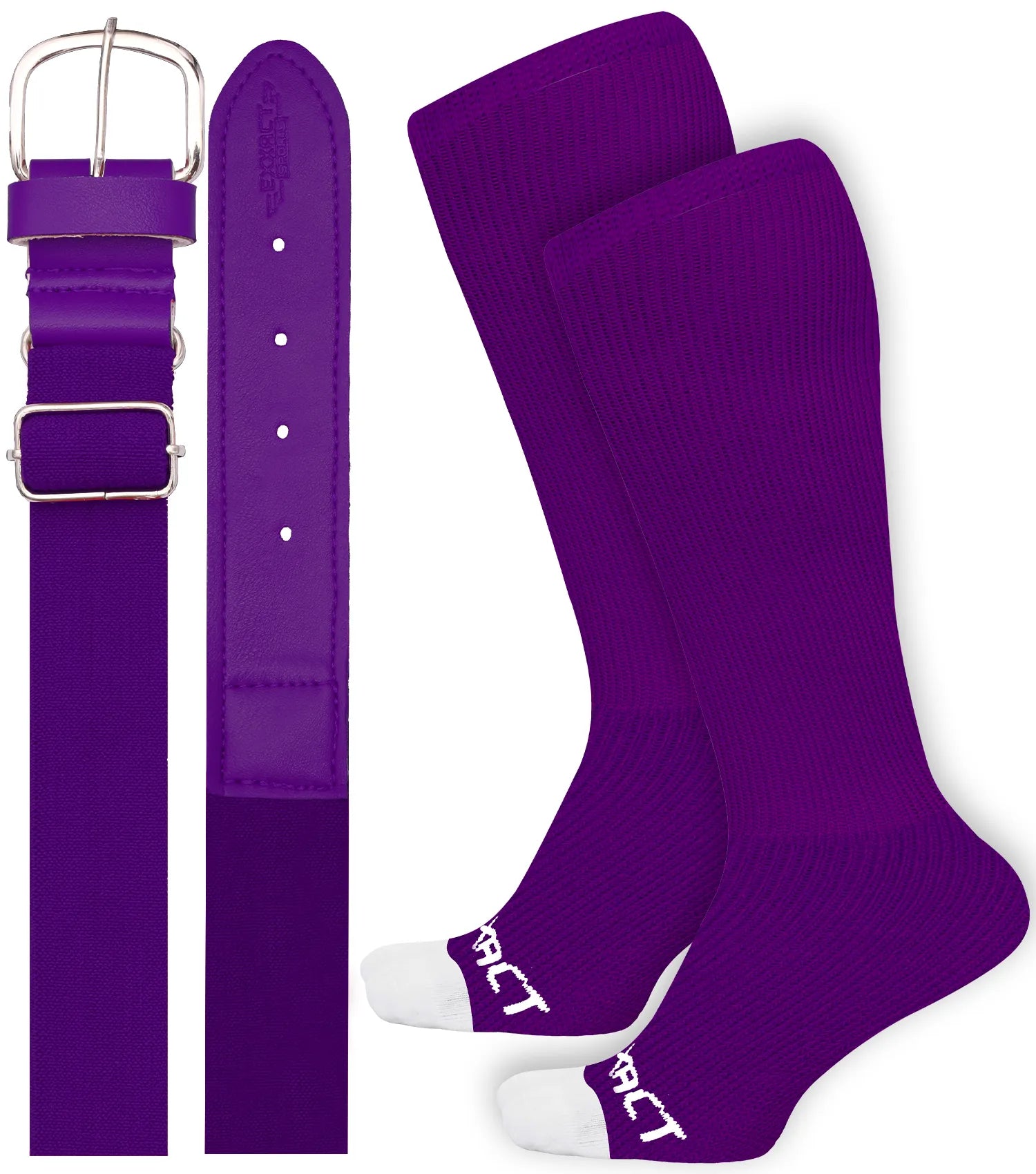 Baseball Socks and Belt Combo Set for Boys & Girls, Adult and Youth Sizes (Purple)