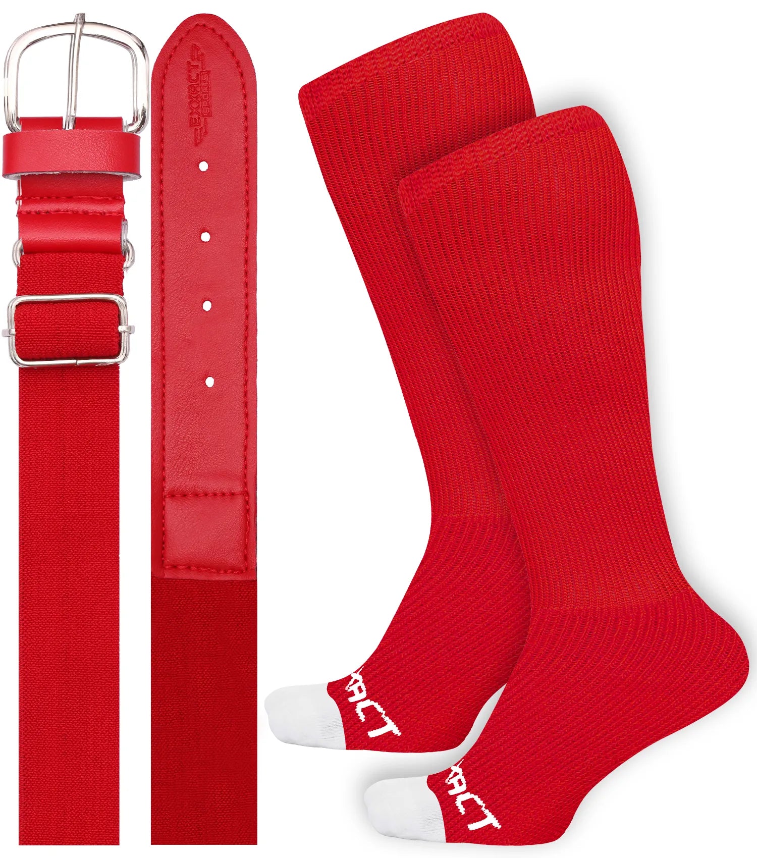 Baseball Socks and Belt Combo Set for Boys & Girls, Adult and Youth Sizes (Red)