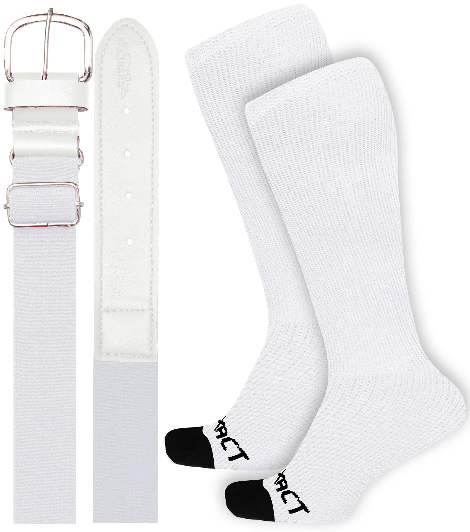 Baseball Socks and Belt Combo Set for Boys & Girls, Adult and Youth Sizes (White)