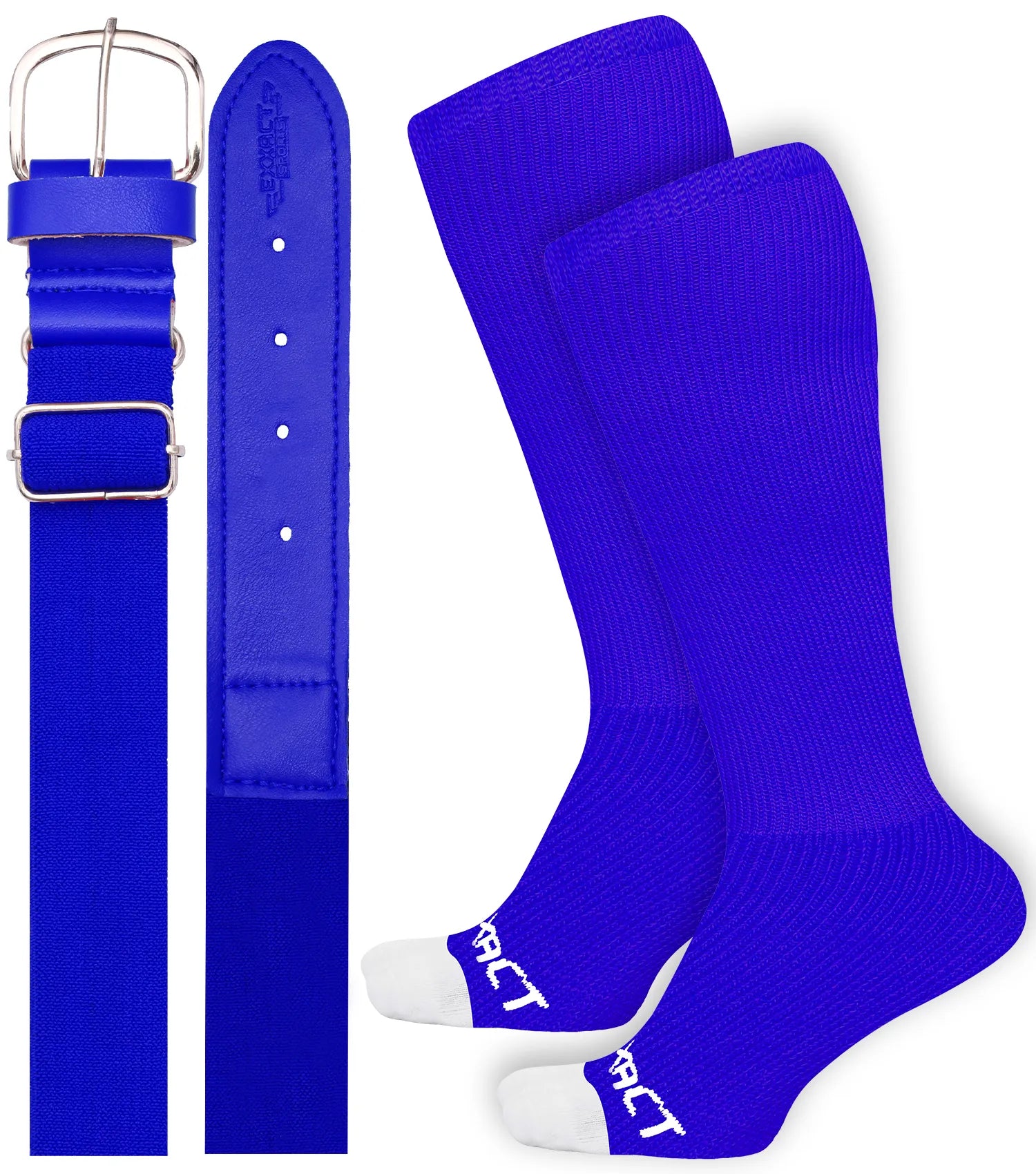 Baseball Socks and Belt Combo Set for Boys & Girls, Adult and Youth Sizes (Royal Blue)