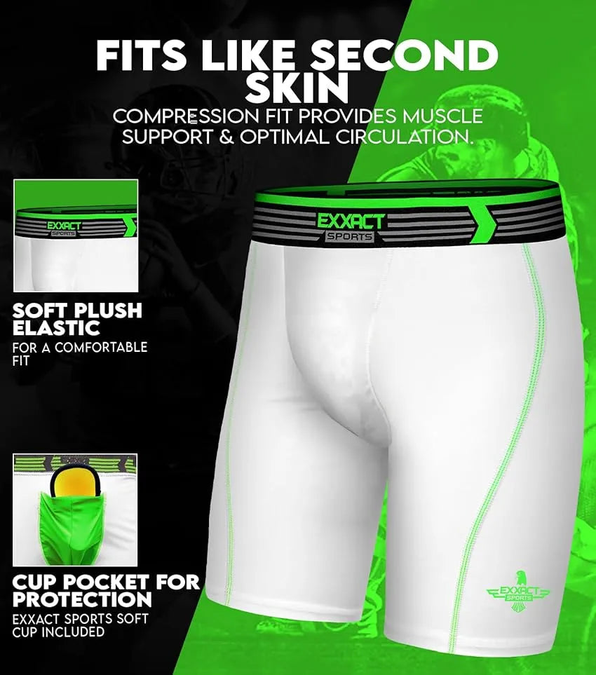 Boys Compression Shorts with Soft Athletic Cup White (Youth)