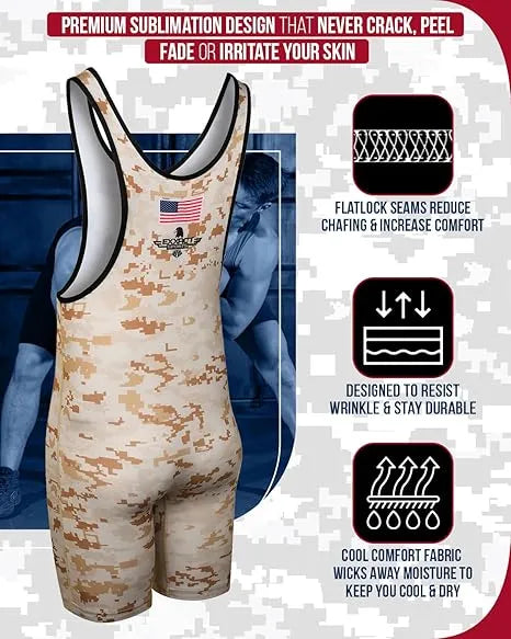 Boys Youth Camouflage Wrestling Singlets Desert Camo