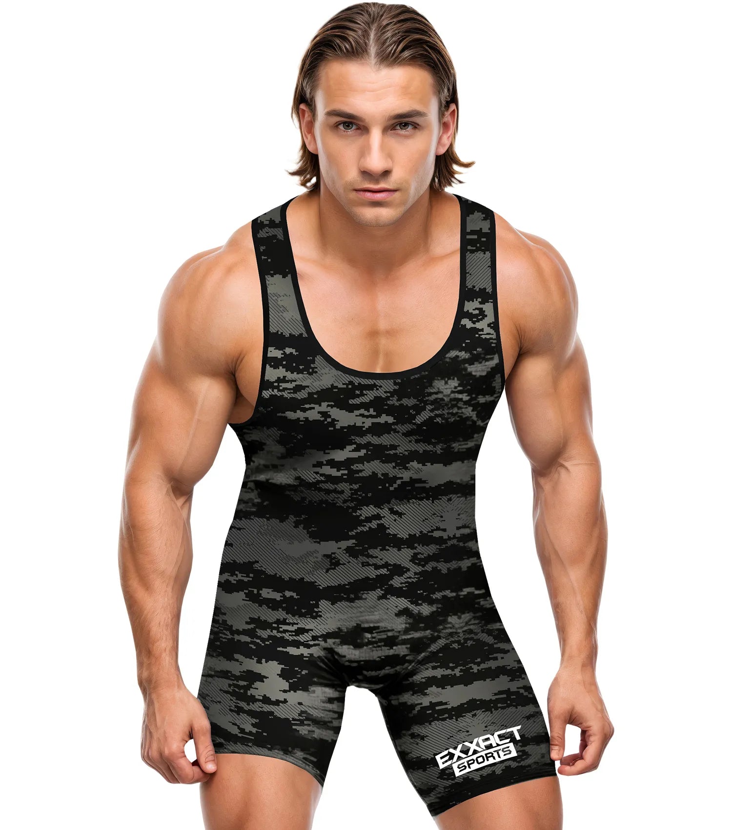 Men's Camouflage Wrestling Singlets Black (Adult)