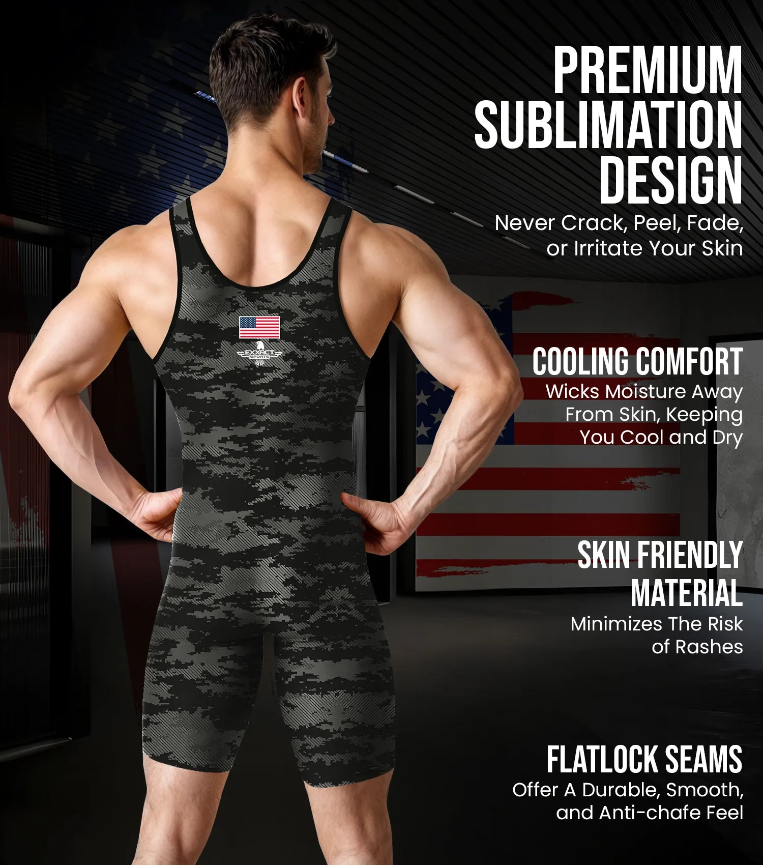 Men's Camouflage Wrestling Singlets Black (Adult)