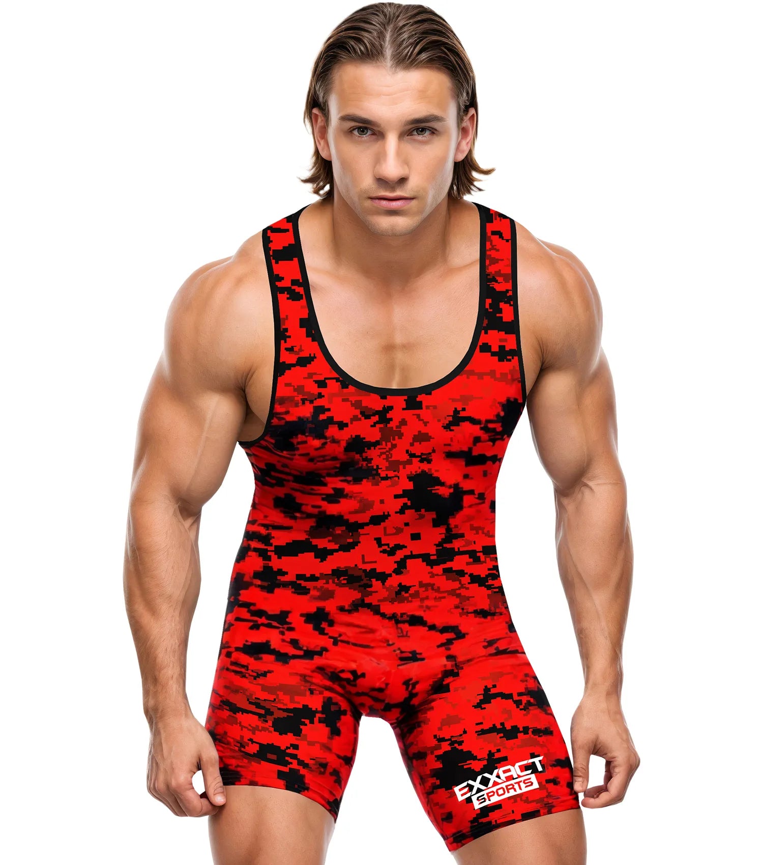 Men's Camouflage Wrestling Singlets Red Camo (Adult)