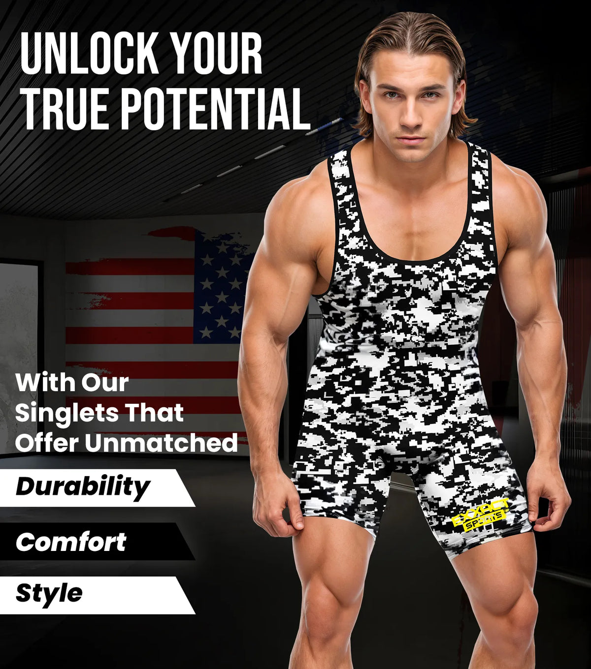 ROAR Men's Wrestling Singlet – Lion Design For Gym, Powerlifting & Bodybuilding