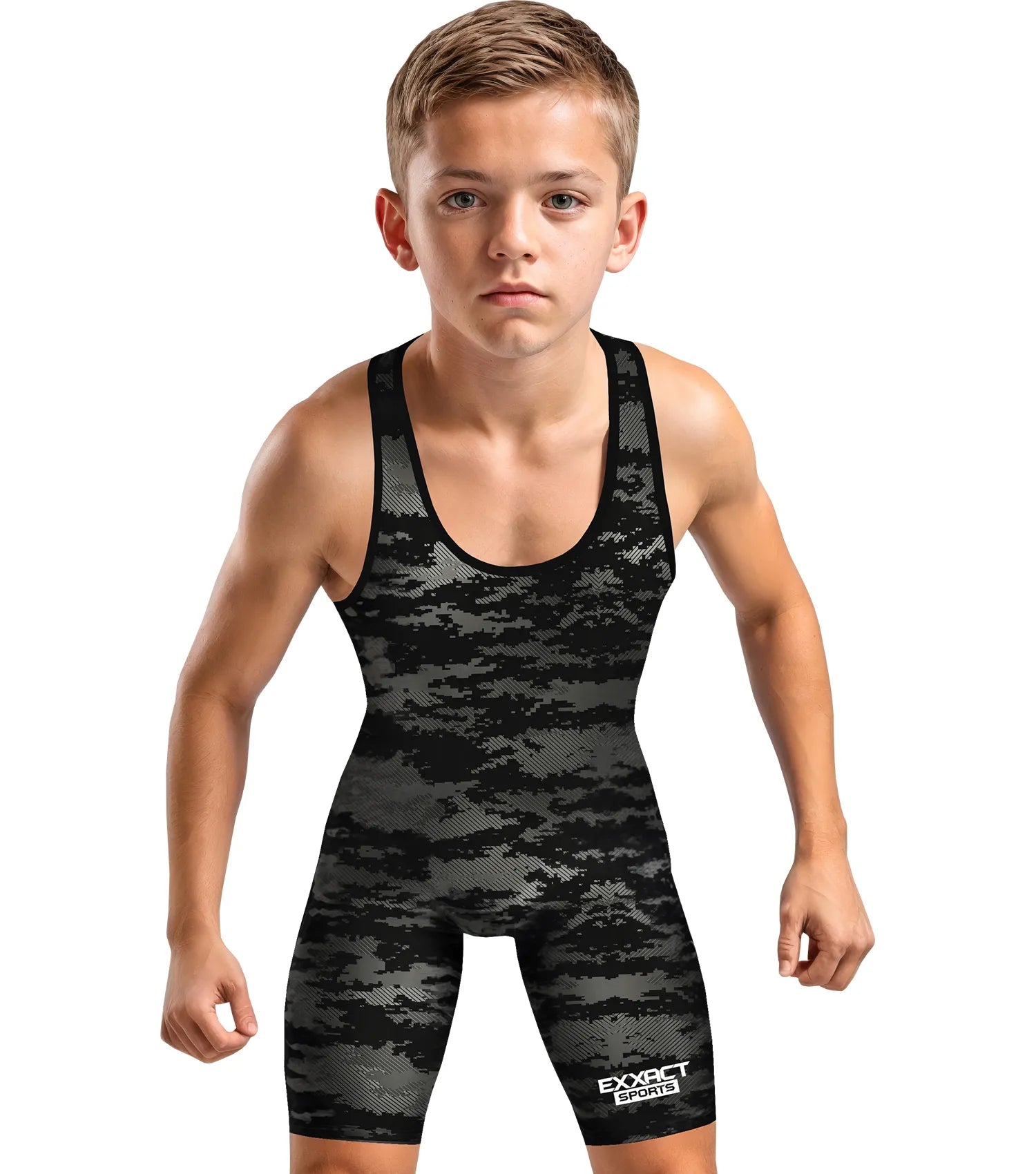 Boys Youth Camouflage Wrestling Singlets Black