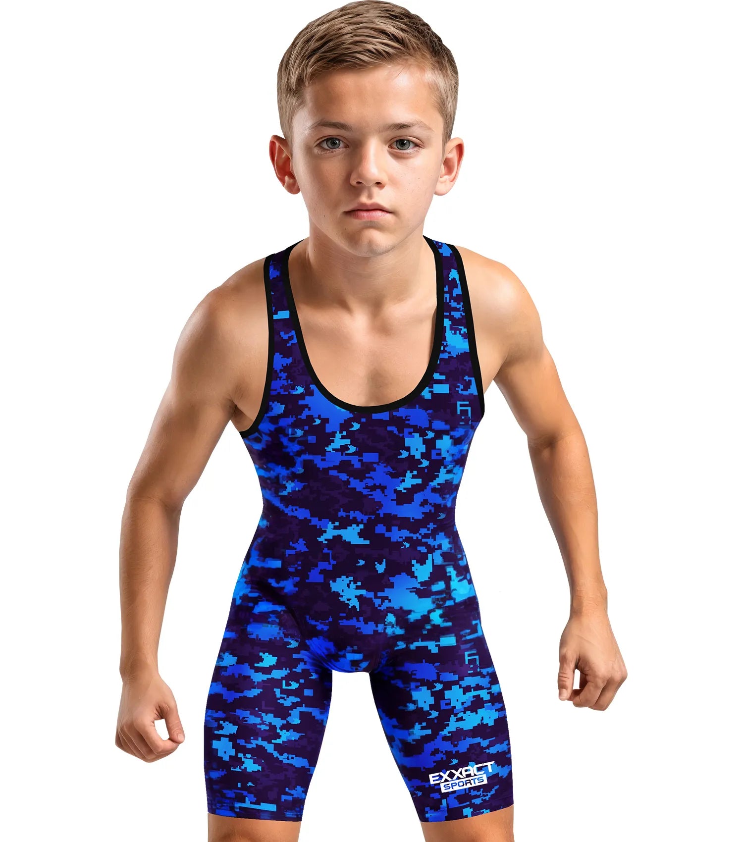 Boys Youth Camouflage Wrestling Singlets Royal Blue