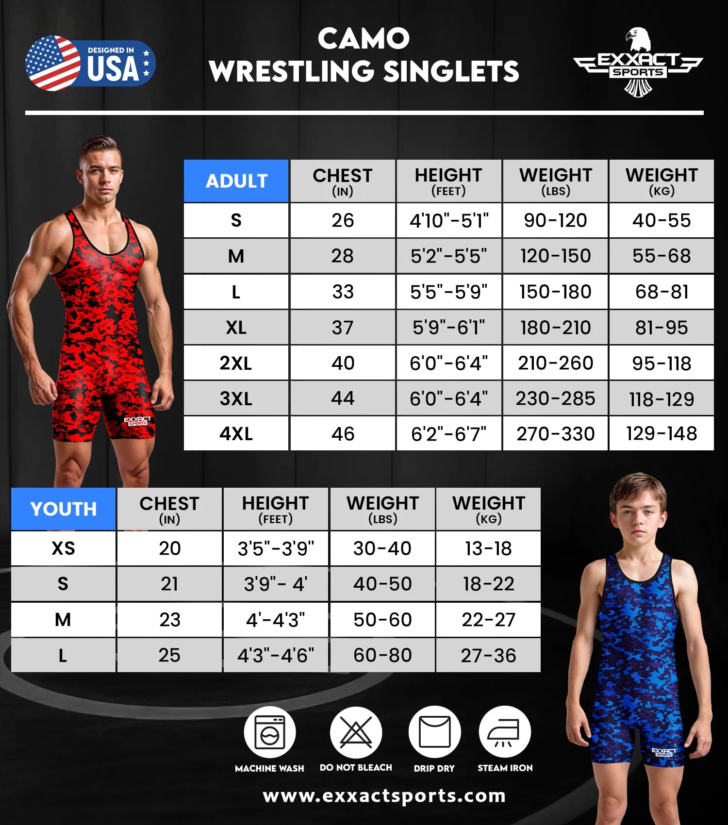 Boys Youth Camouflage Wrestling Singlets Royal Blue