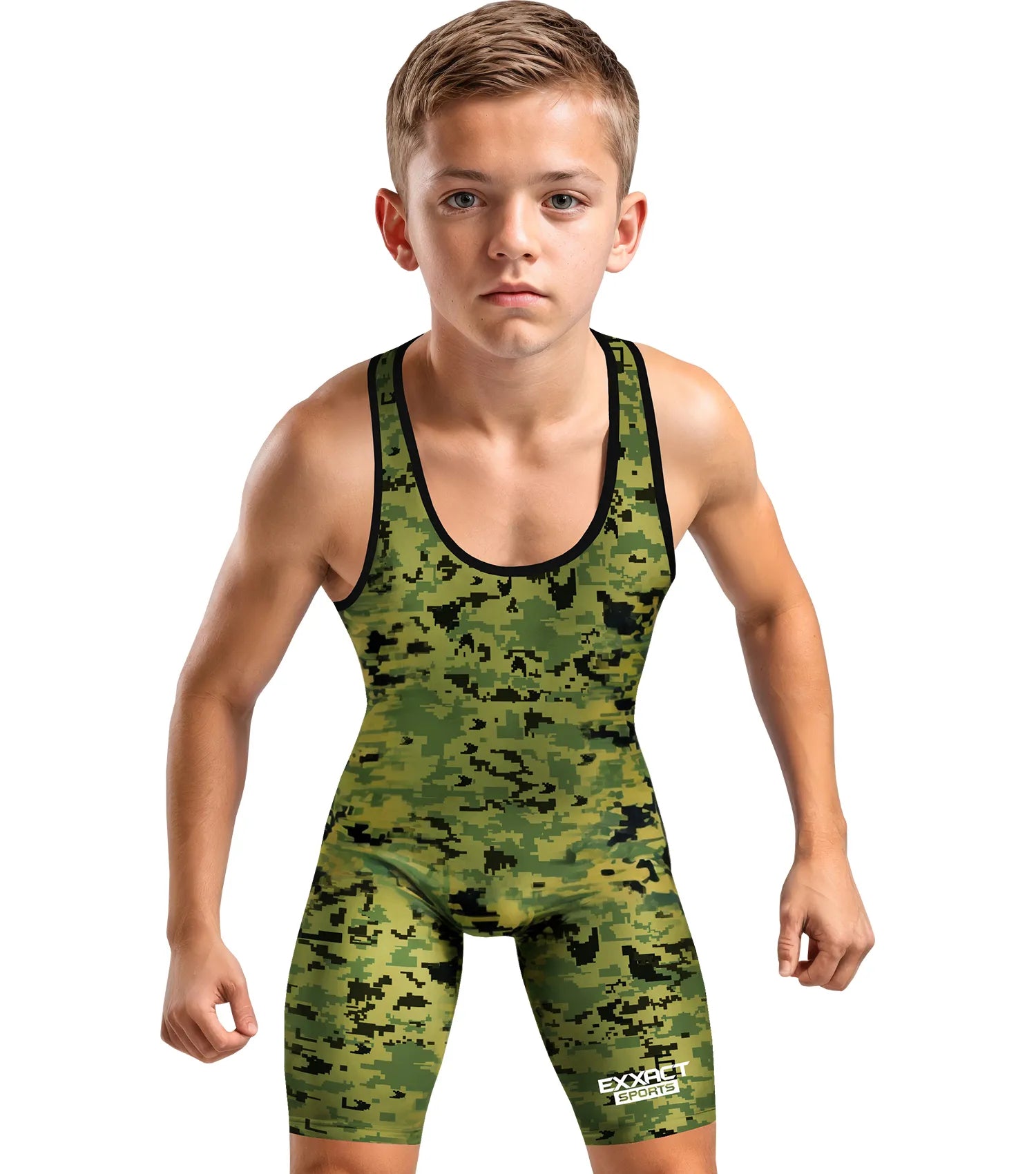 Boys Youth Camouflage Wrestling Singlets Green