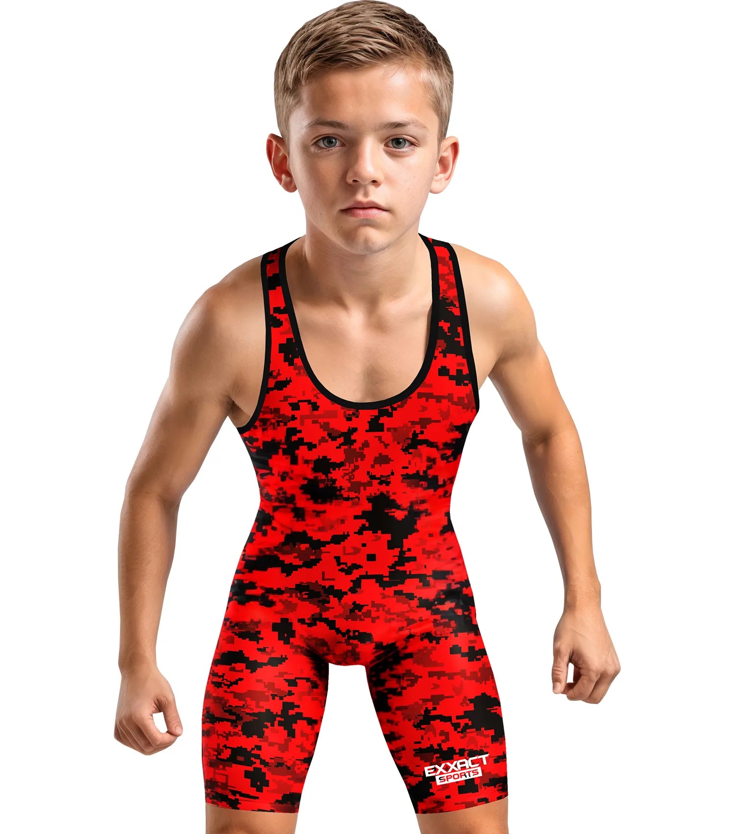 Boys Youth Camouflage Wrestling Singlets Red