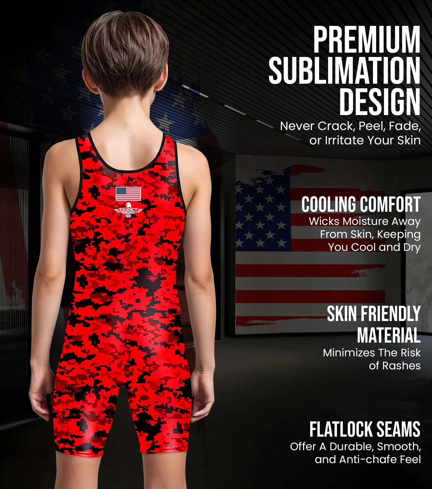 Boys Youth Camouflage Wrestling Singlets Red