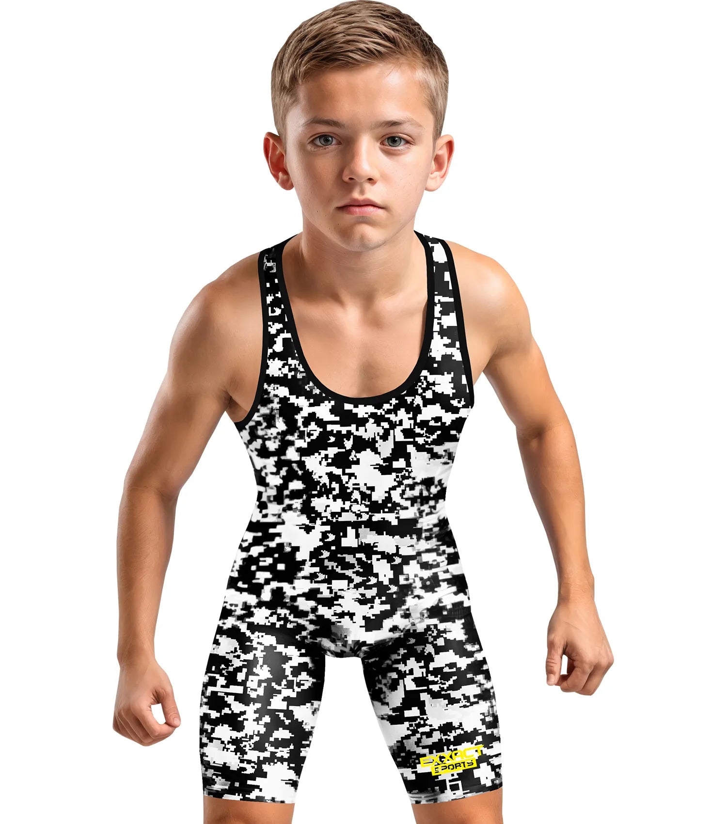 Boys Youth Camouflage Wrestling Singlets White & Black