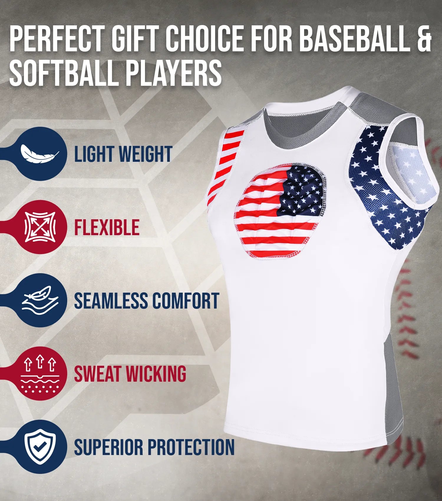 Youth Boys Baseball Chest Protector For Sternum Heart Protection Patriot