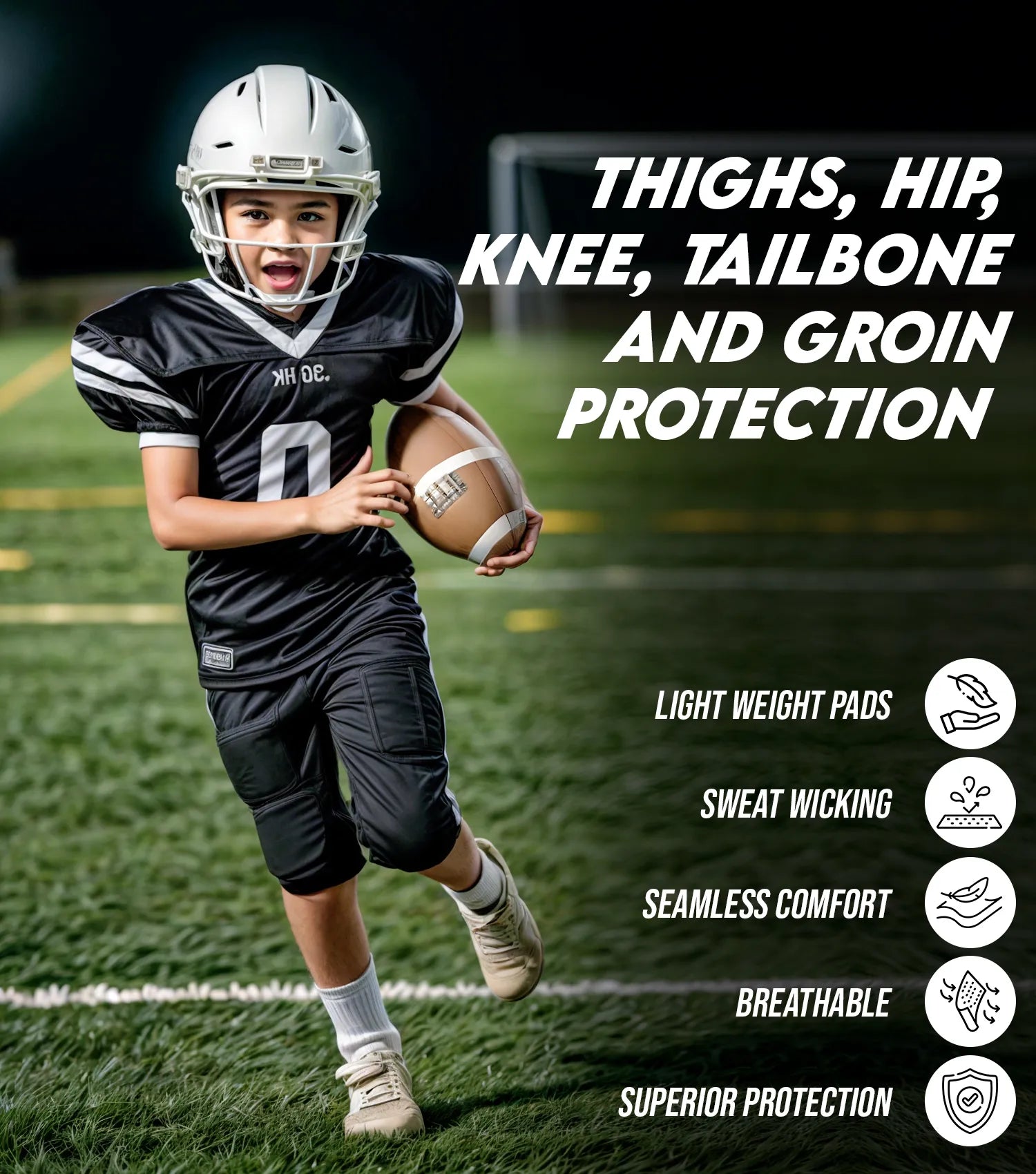 Combat 7 Pads Boys Football Girdle with Cup Pocket Black (Youth)