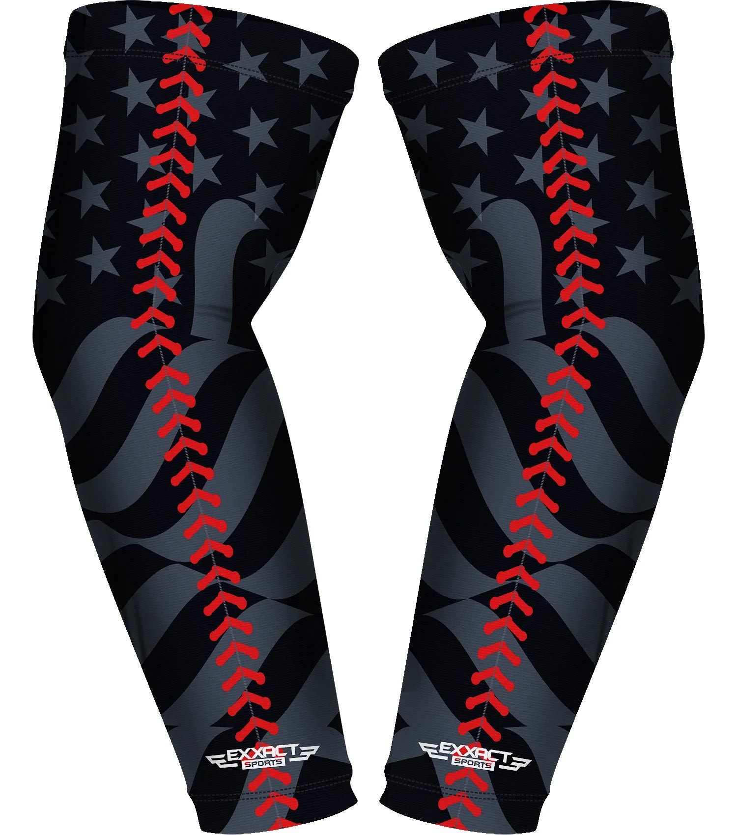 Compression Arm Sleeves for Mens & Womens Youth & Adult - (1 Pair) Black Baseball Flag