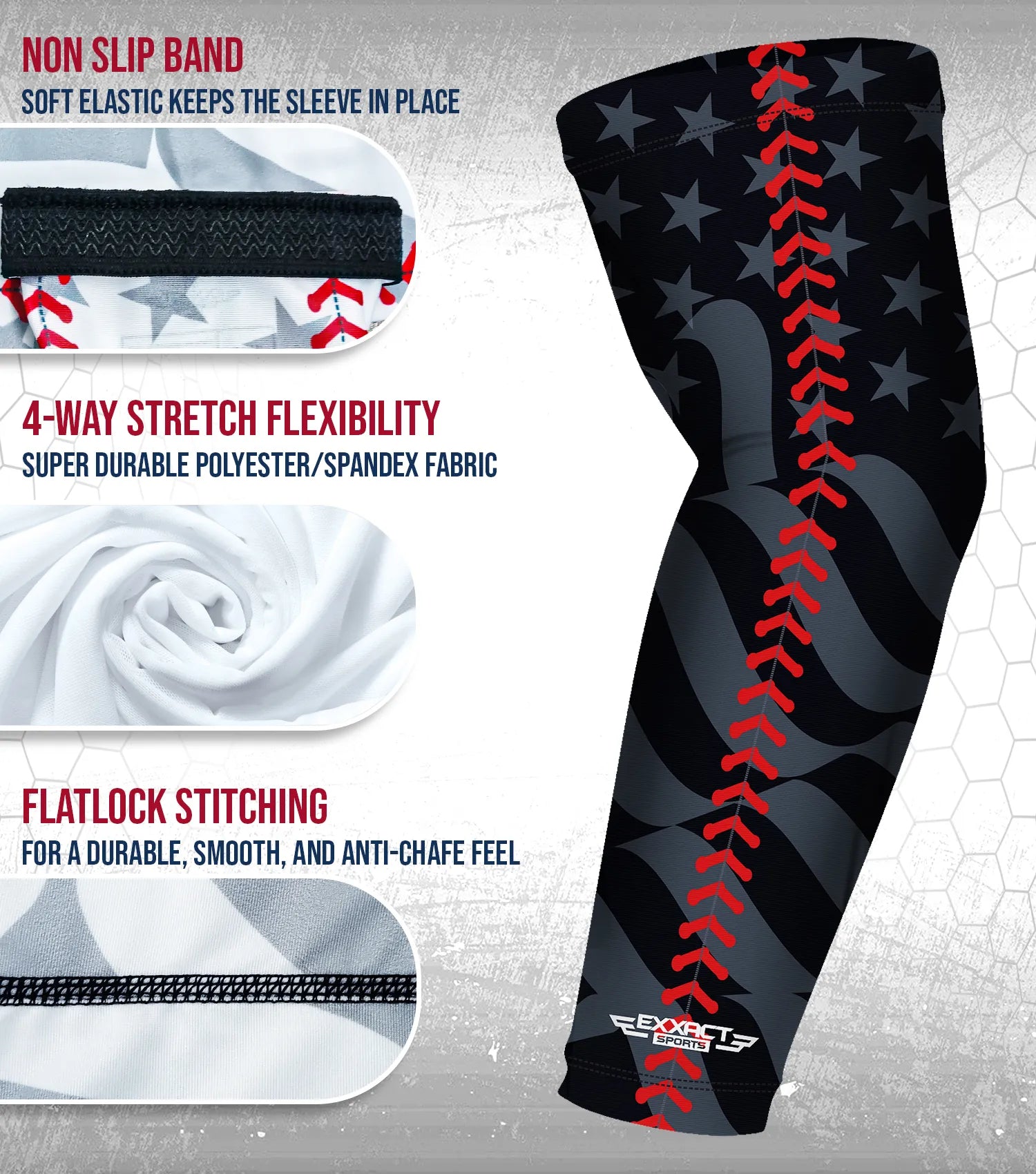 Compression Arm Sleeves for Mens & Womens Youth & Adult - (1 Pair) Black Baseball Flag