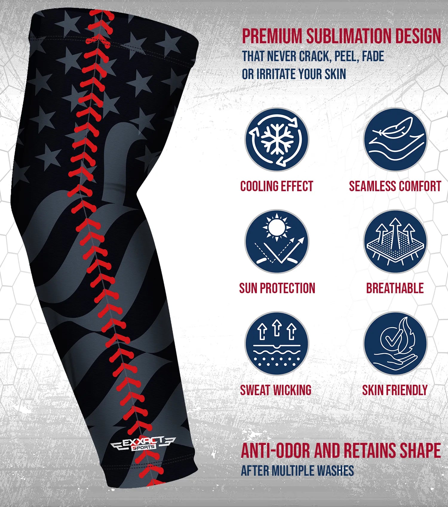 Compression Arm Sleeves for Mens & Womens Youth & Adult - (1 Pair) Black Baseball Flag