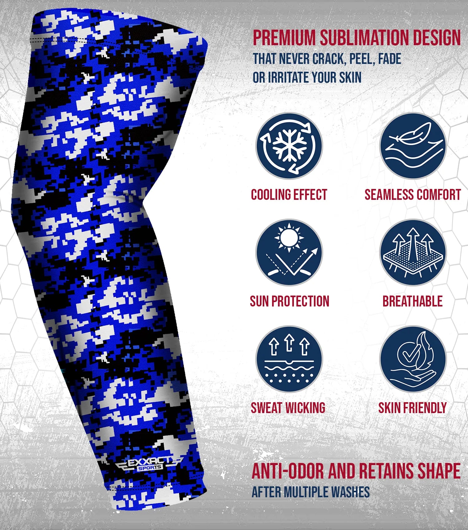 Compression Arm Sleeves for Mens & Womens Youth & Adult - (1 Pair) Blue Camo