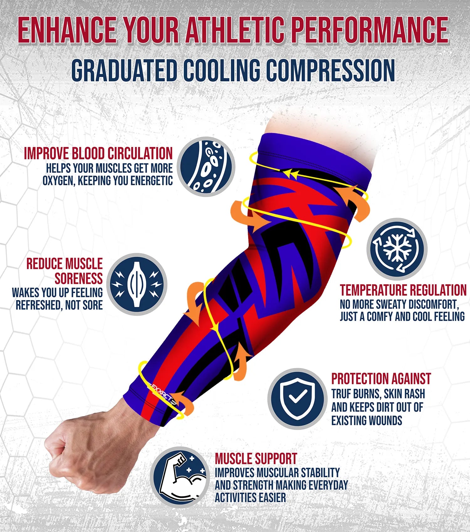 Compression Arm Sleeves for Mens & Womens Youth & Adult - (1 Pair) Royal Blue Tattoo