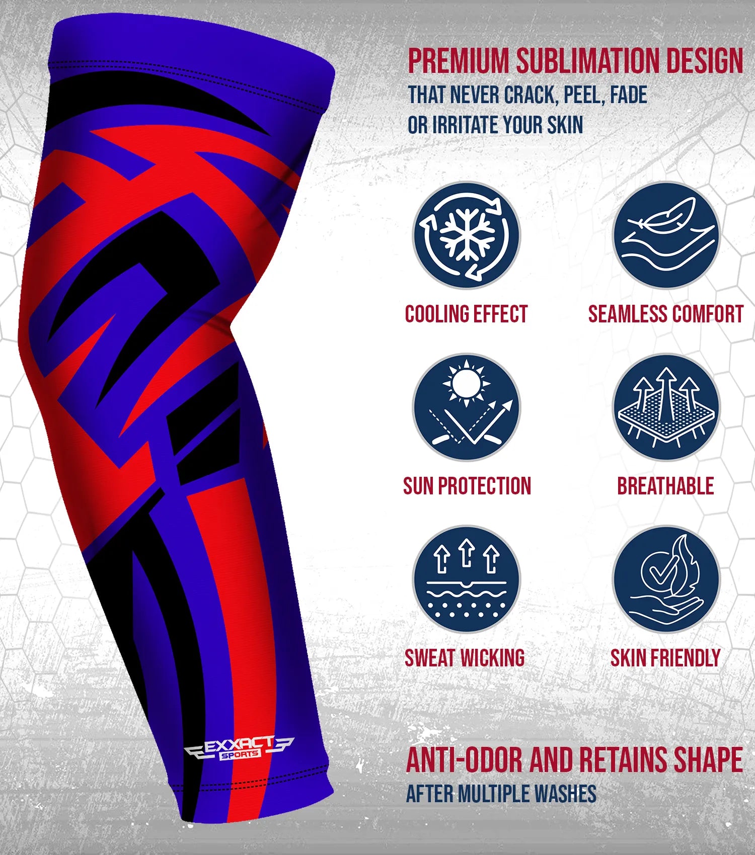 Compression Arm Sleeves for Mens & Womens Youth & Adult - (1 Pair) Royal Blue Tattoo