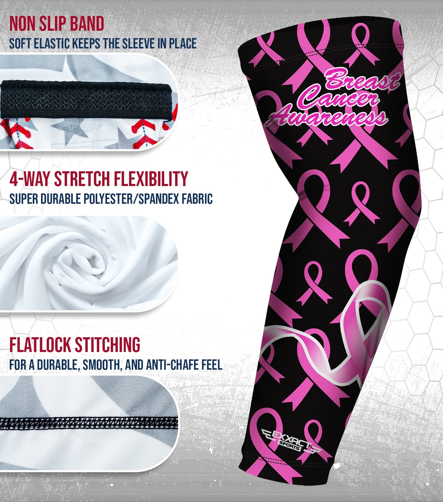 Compression Arm Sleeves for Mens & Womens Youth & Adult - (1 Pair) Breast Cancer