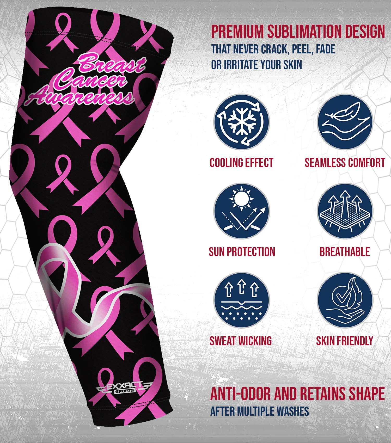 Compression Arm Sleeves for Mens & Womens Youth & Adult - (1 Pair) Breast Cancer