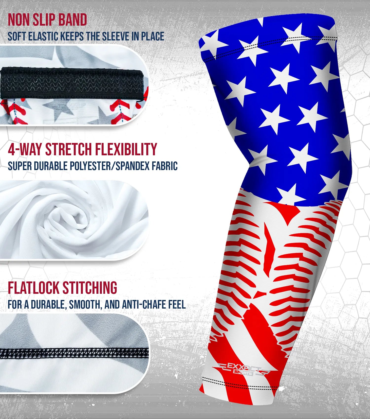 Compression Arm Sleeves for Mens & Womens Youth & Adult - (1 Pair) USA Baseball Flag