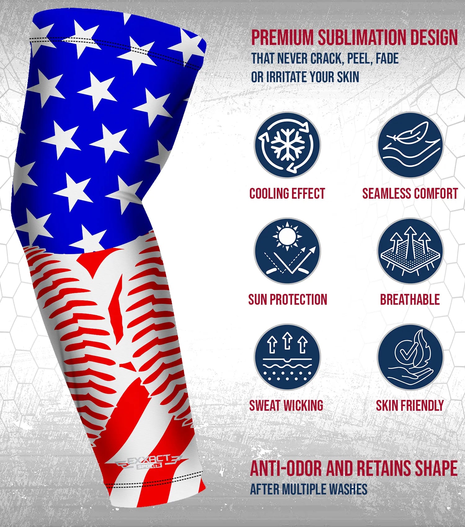 Compression Arm Sleeves for Mens & Womens Youth & Adult - (1 Pair) USA Baseball Flag