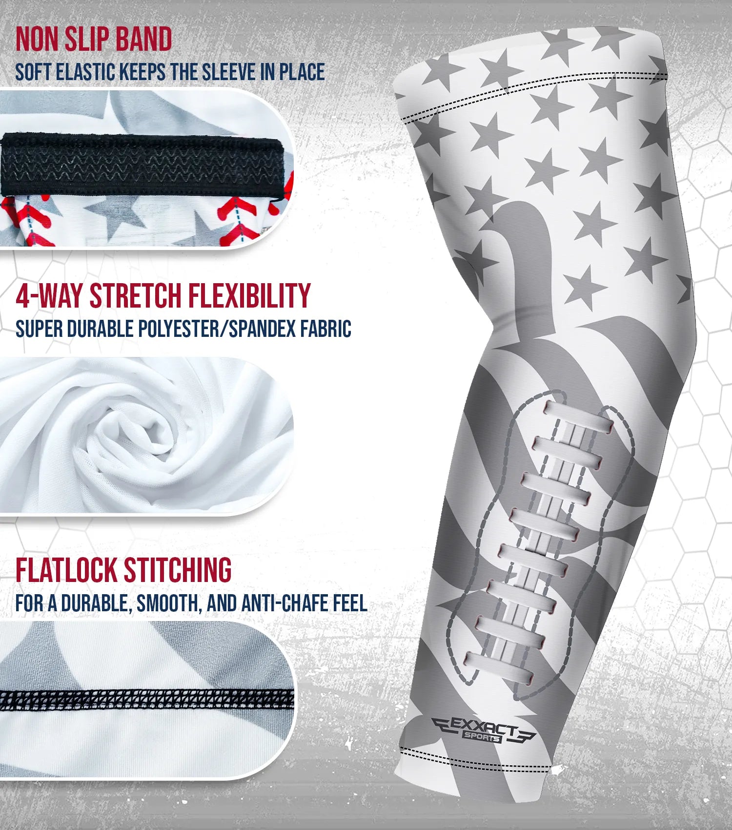 Compression Arm Sleeves for Mens & Womens Youth & Adult - (1 Pair) White Football Flag