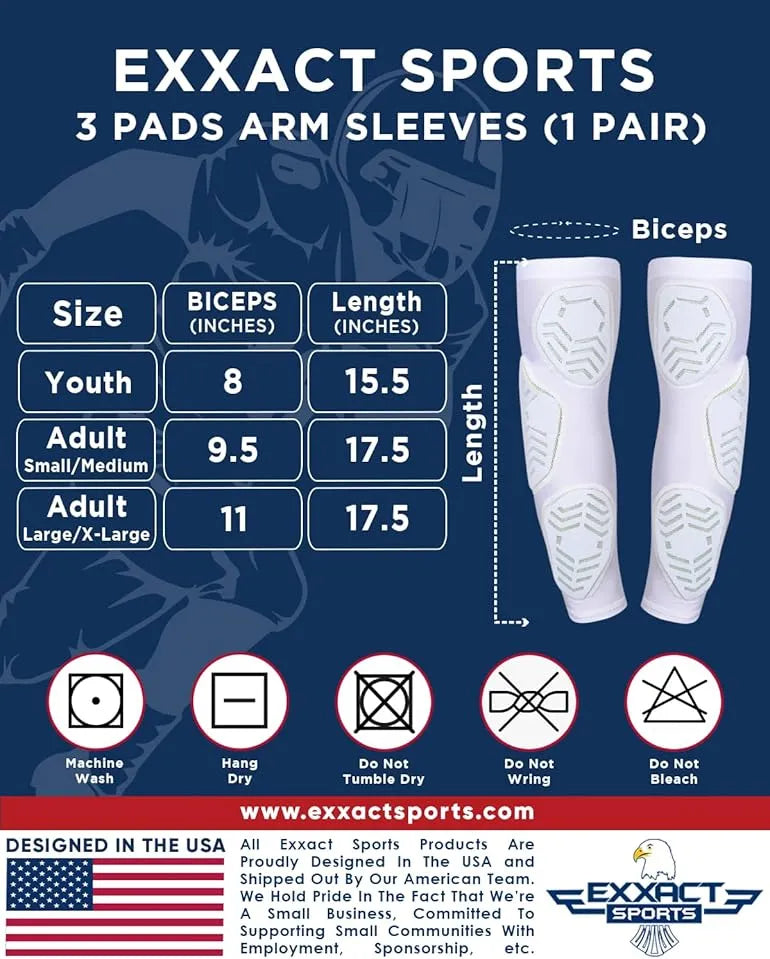 Compression 3-Padded Arm Sleeve , Football & Baseball 2 Pack (Adult, Youth)