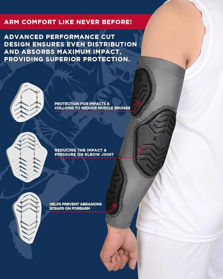 Compression 3-Padded Arm Sleeve , Football & Baseball 2 Pack (Adult, Youth)