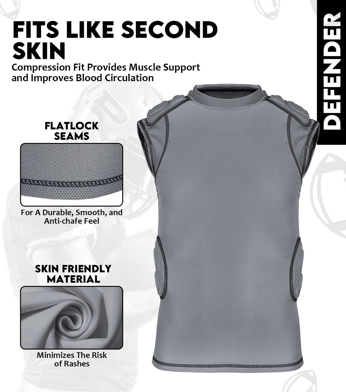 Football Compression Inner Defender 5 Pads Mens Football Compression Shirt Adult| Exxact Sports