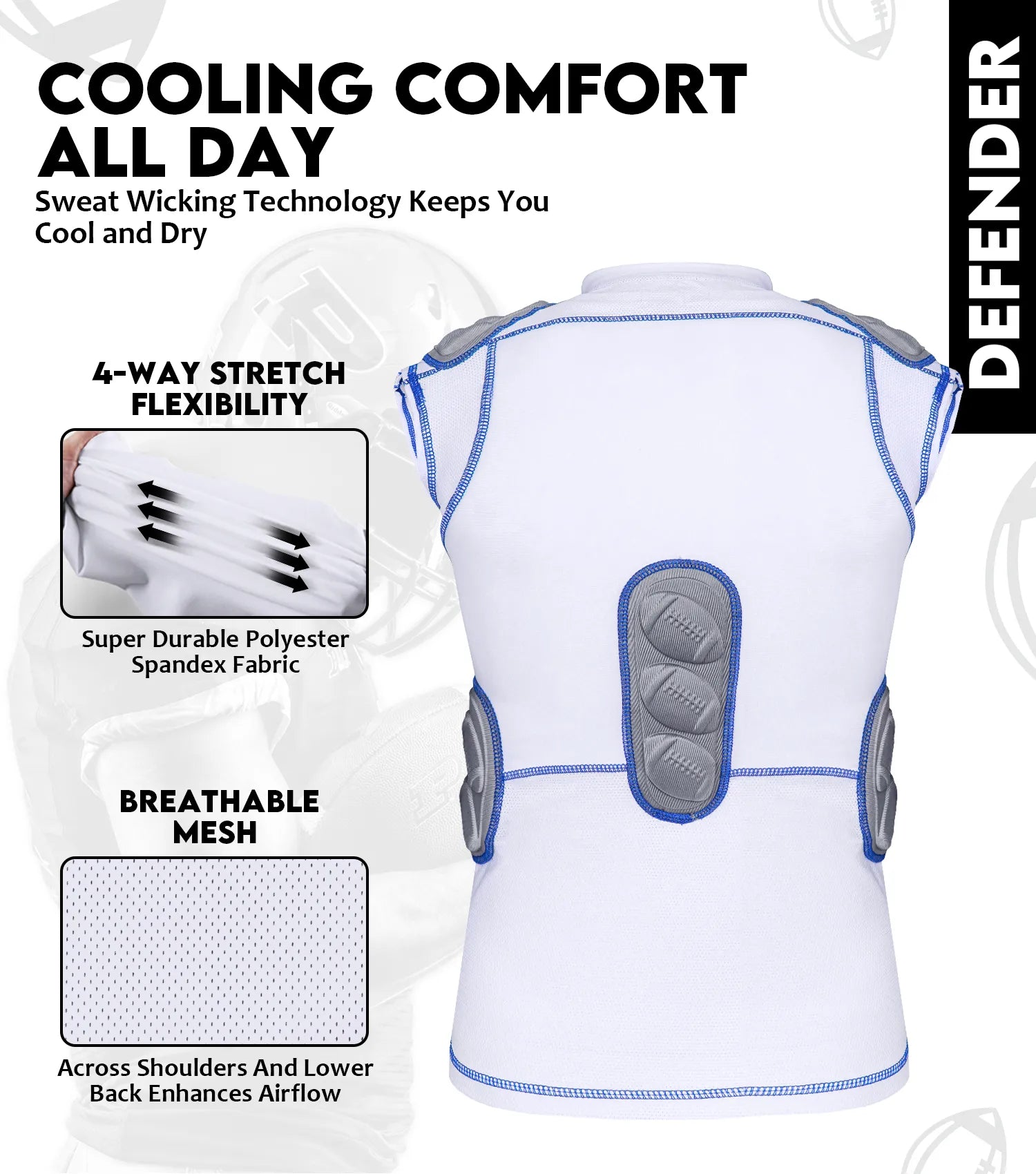 Defender 5 Pads Men's Football Compression Shirt White (Adult)