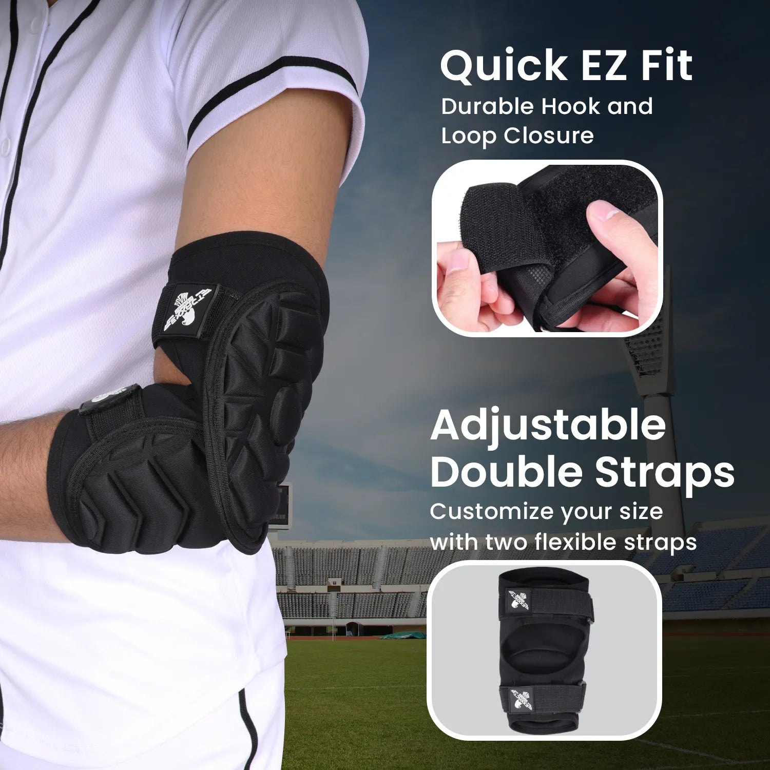 Defender Plus Baseball Elbow Guard with Adjustable Straps (Black Baseball Flag)