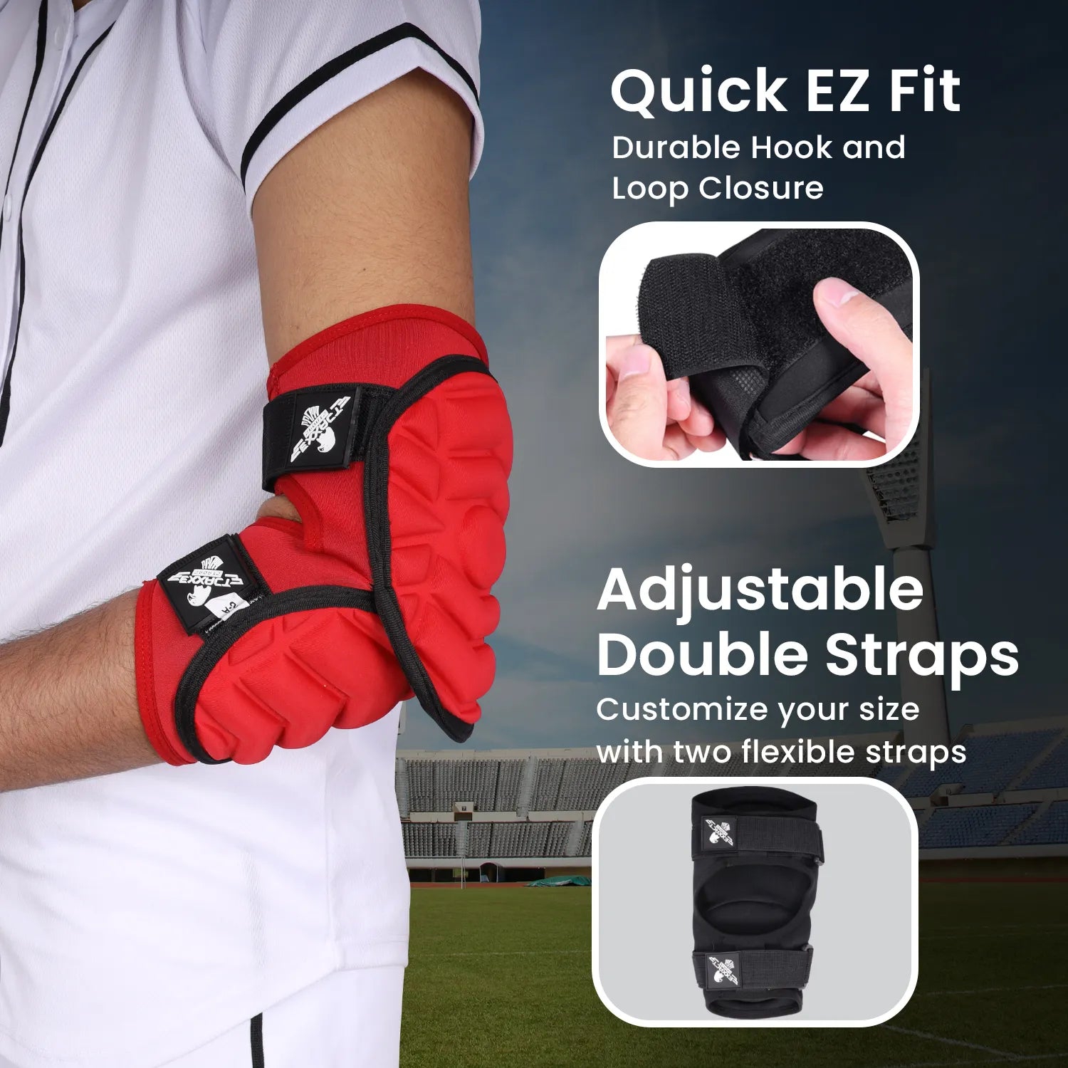 Defender Plus Baseball Elbow Guard with Adjustable Straps (Red)