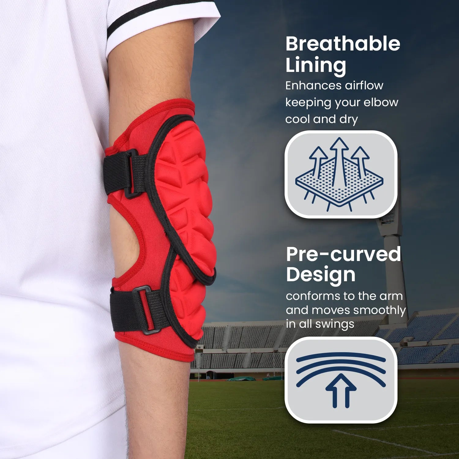 Defender Plus Baseball Elbow Guard with Adjustable Straps (Red)