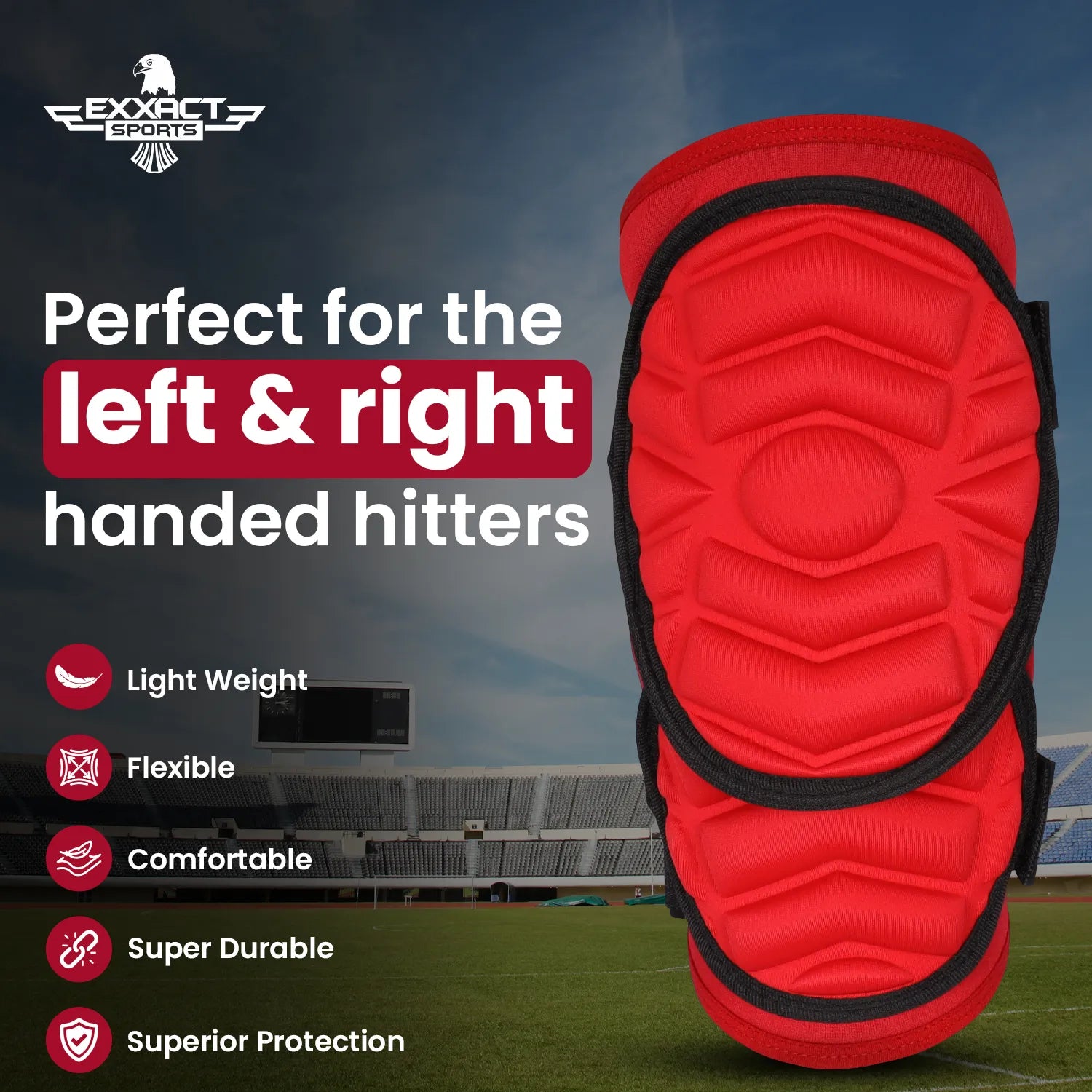 Defender Plus Baseball Elbow Guard with Adjustable Straps (Red)