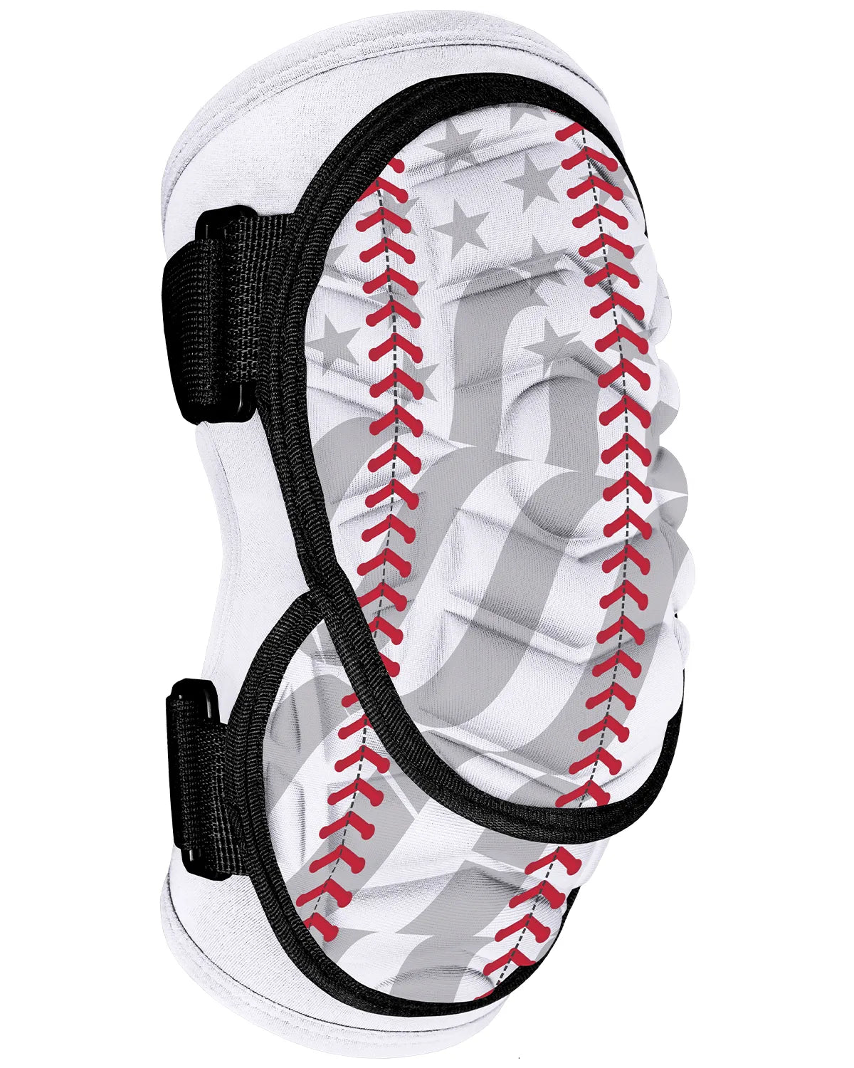 Defender Plus Baseball Elbow Guard with Adjustable Straps (White Baseball Flag)