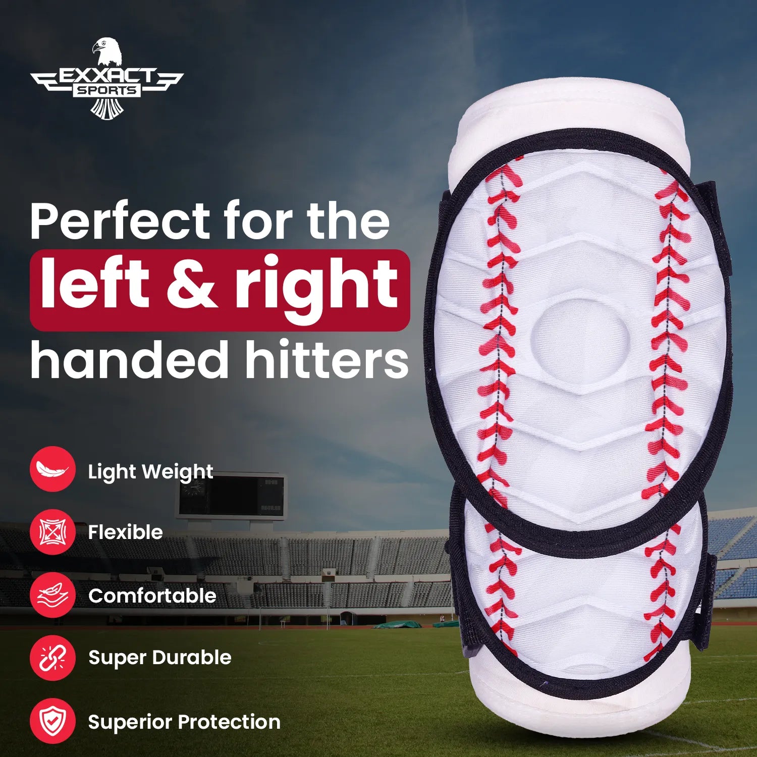 Defender Plus Baseball Elbow Guard with Adjustable Straps (White Baseball Flag)