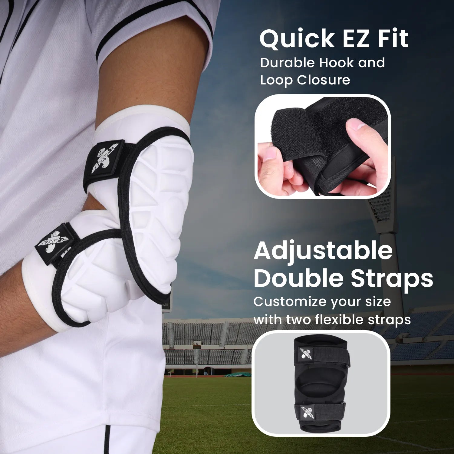 Defender Plus Baseball Elbow Guard with Adjustable Straps (White)