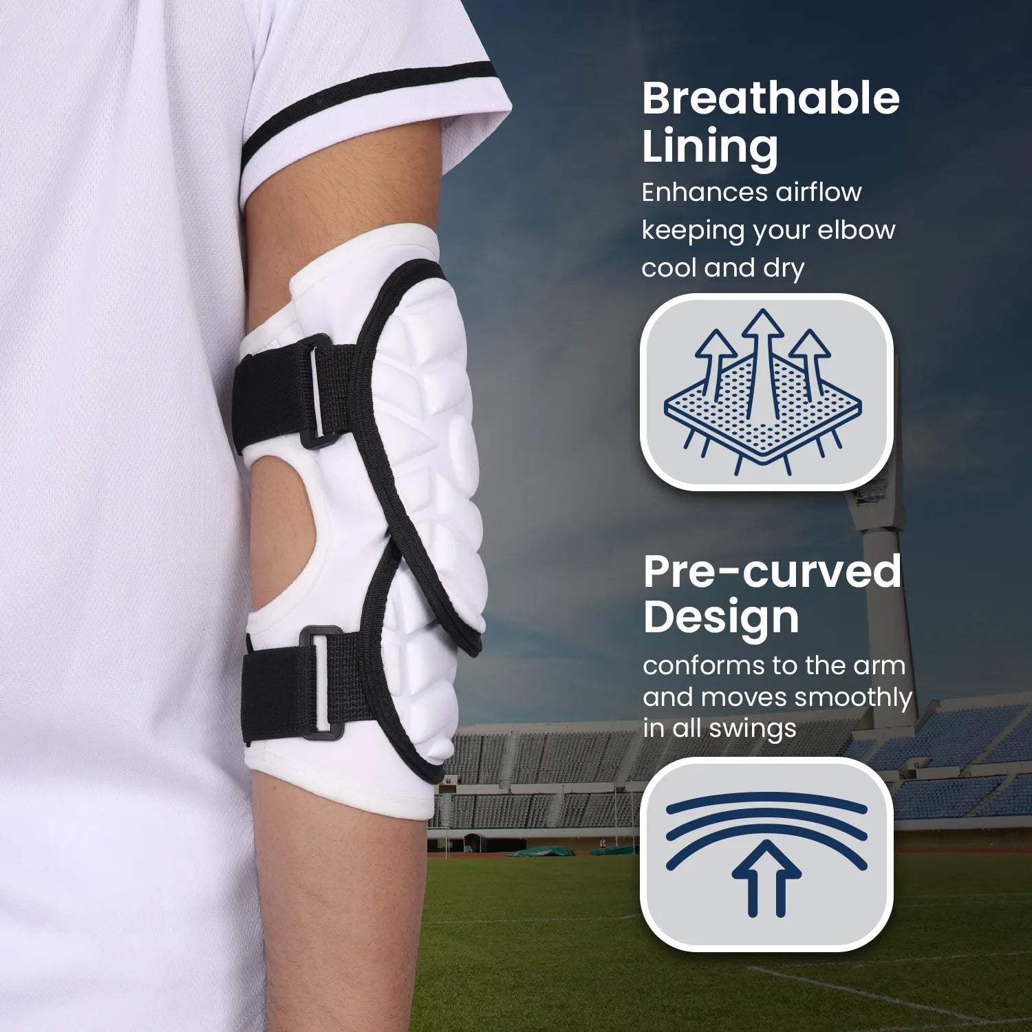 Defender Plus Baseball Elbow Guard with Adjustable Straps (White)