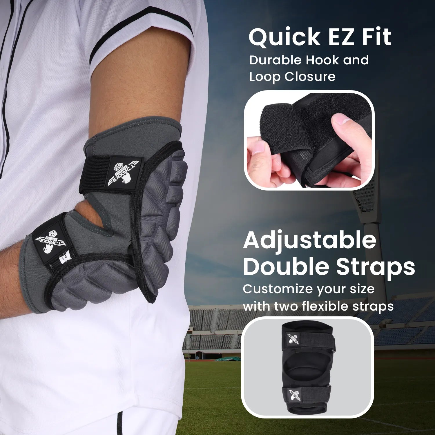 Defender Plus Baseball Elbow Guard with Adjustable Straps (Dark Gray)